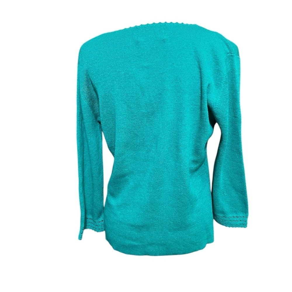 Sag Harbor Women's Green 3/4 Sleeve Square Neck Sweater - Picture 2 of 4
